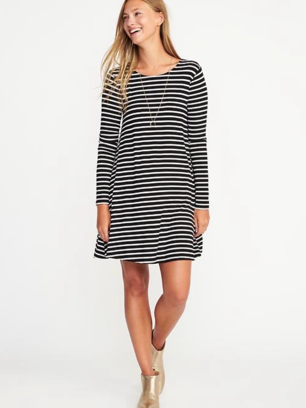 Old Navy Black and White Striped Shift Dress